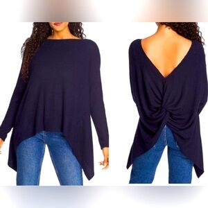 EUC 1.State Navy Waffle Knotted Back Top